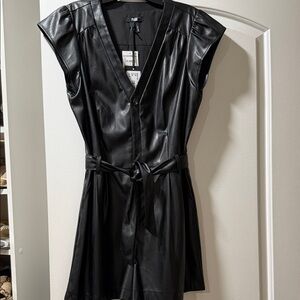 Paige Black Leather Romper Dress